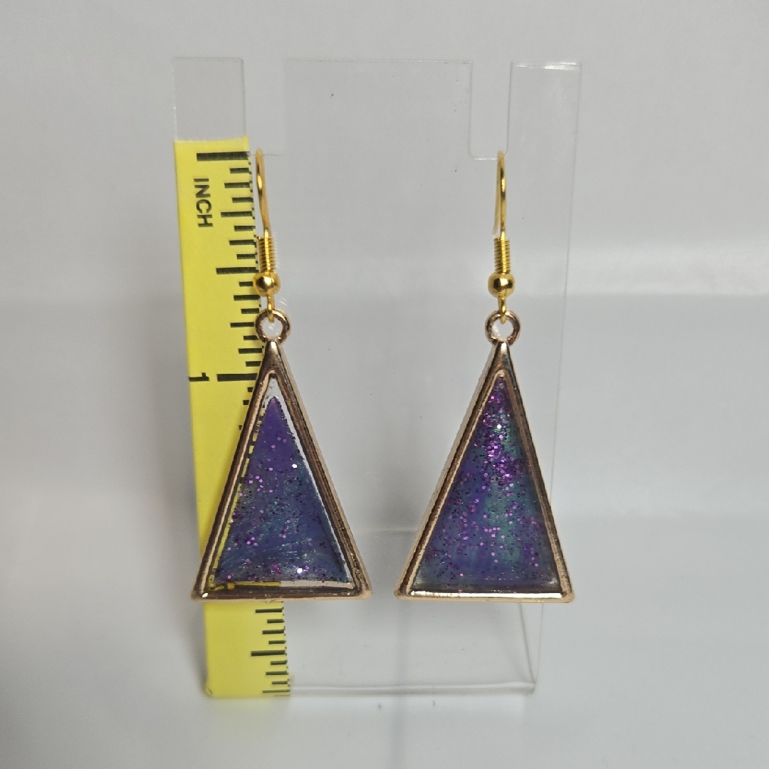 #194- Elegant Purple And Gold Triangle Drop Earrings